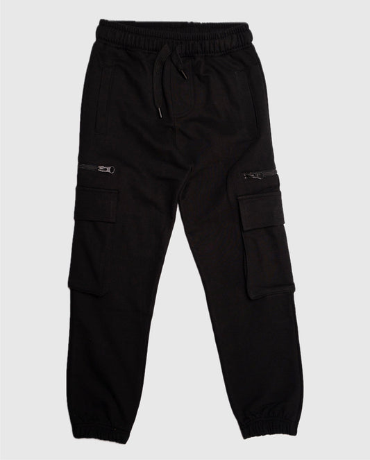 Boy's Cargo Sweatpants in Black