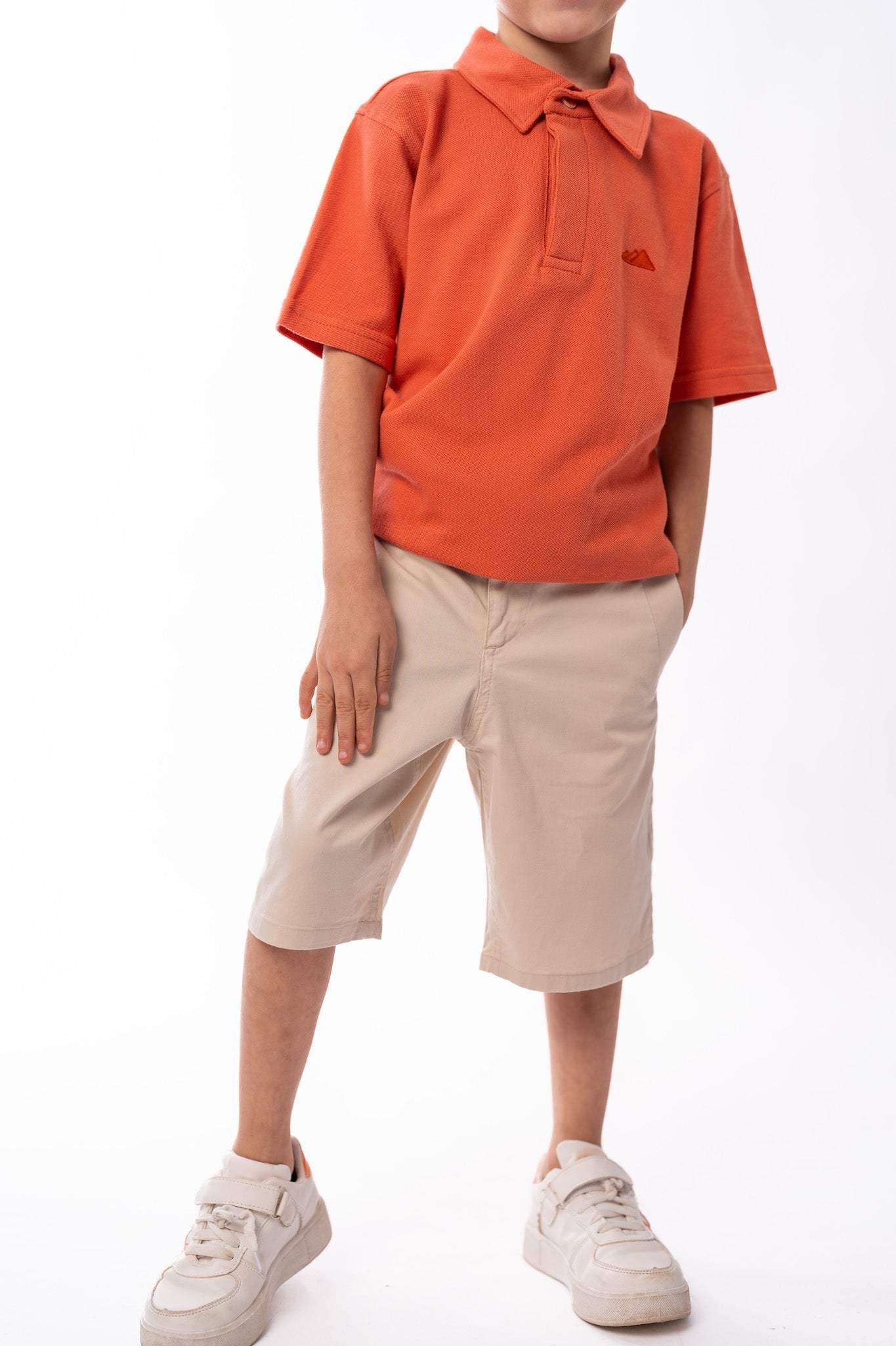 Boy's Pique Half Sleeve Polo in Brick Orange