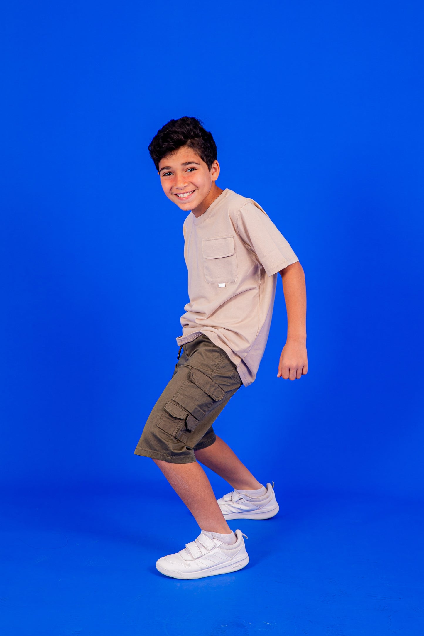 Boy's Beige Half Sleeve Pocket T-Shirt