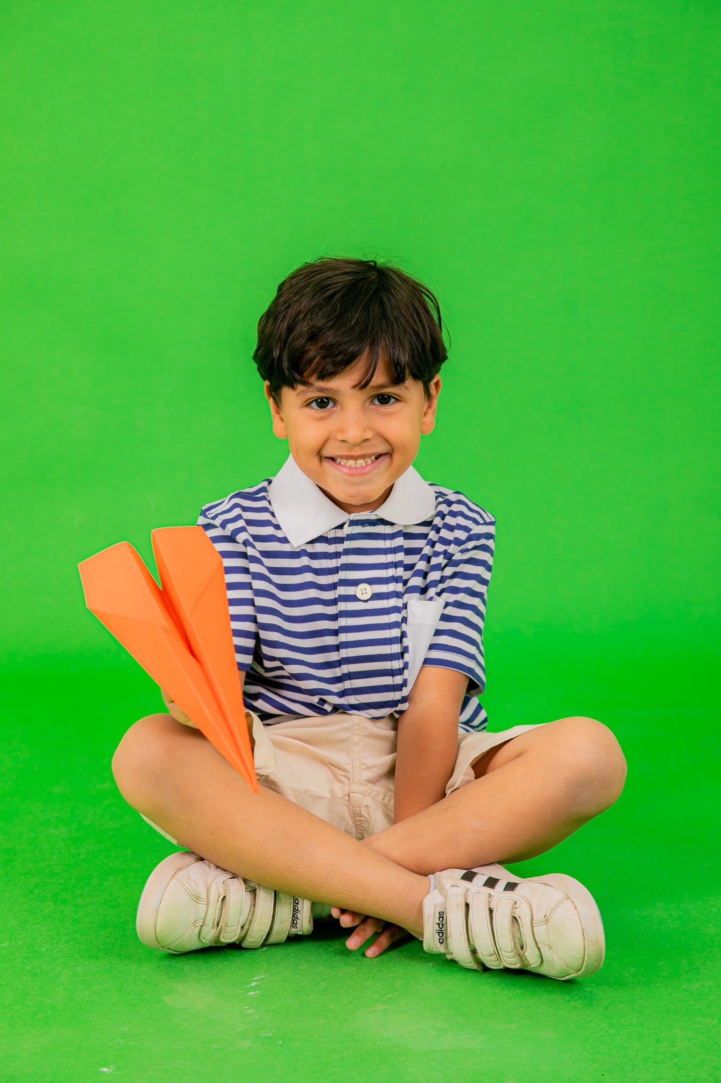 Boy's Striped Half Sleeve Polo in Blue