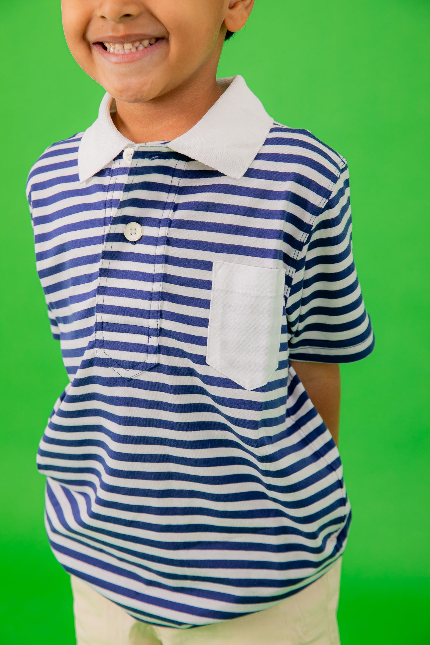 Boy's Striped Half Sleeve Polo in Blue