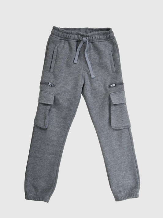 Boy's cargo sweatpants in dark grey chine